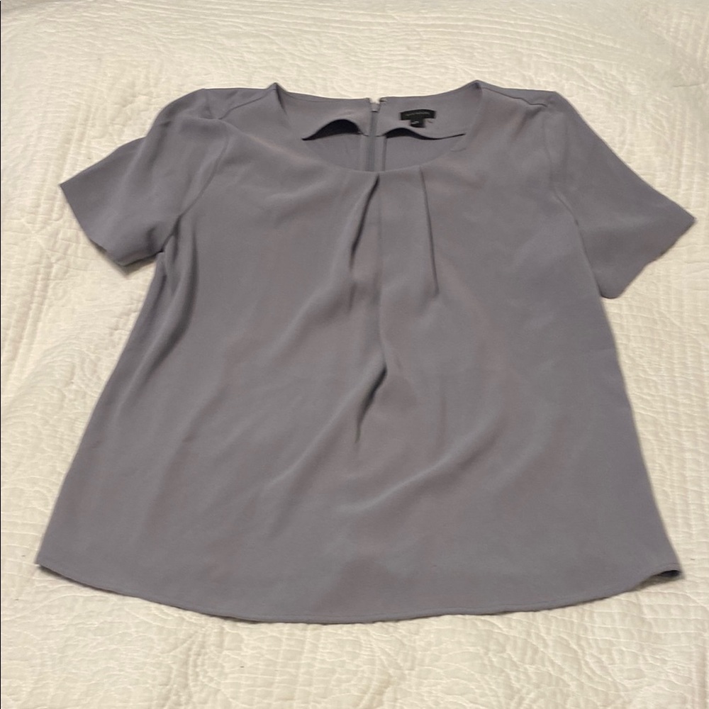 Ann Taylor Gray Boxy Pleated Blouse with Bib Collar